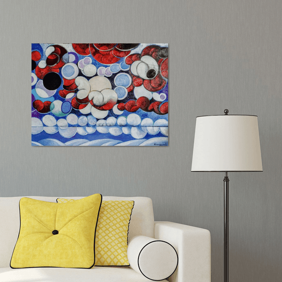 Winter evening-2 (60x80cm, cubism, oil painting, ready to hang)