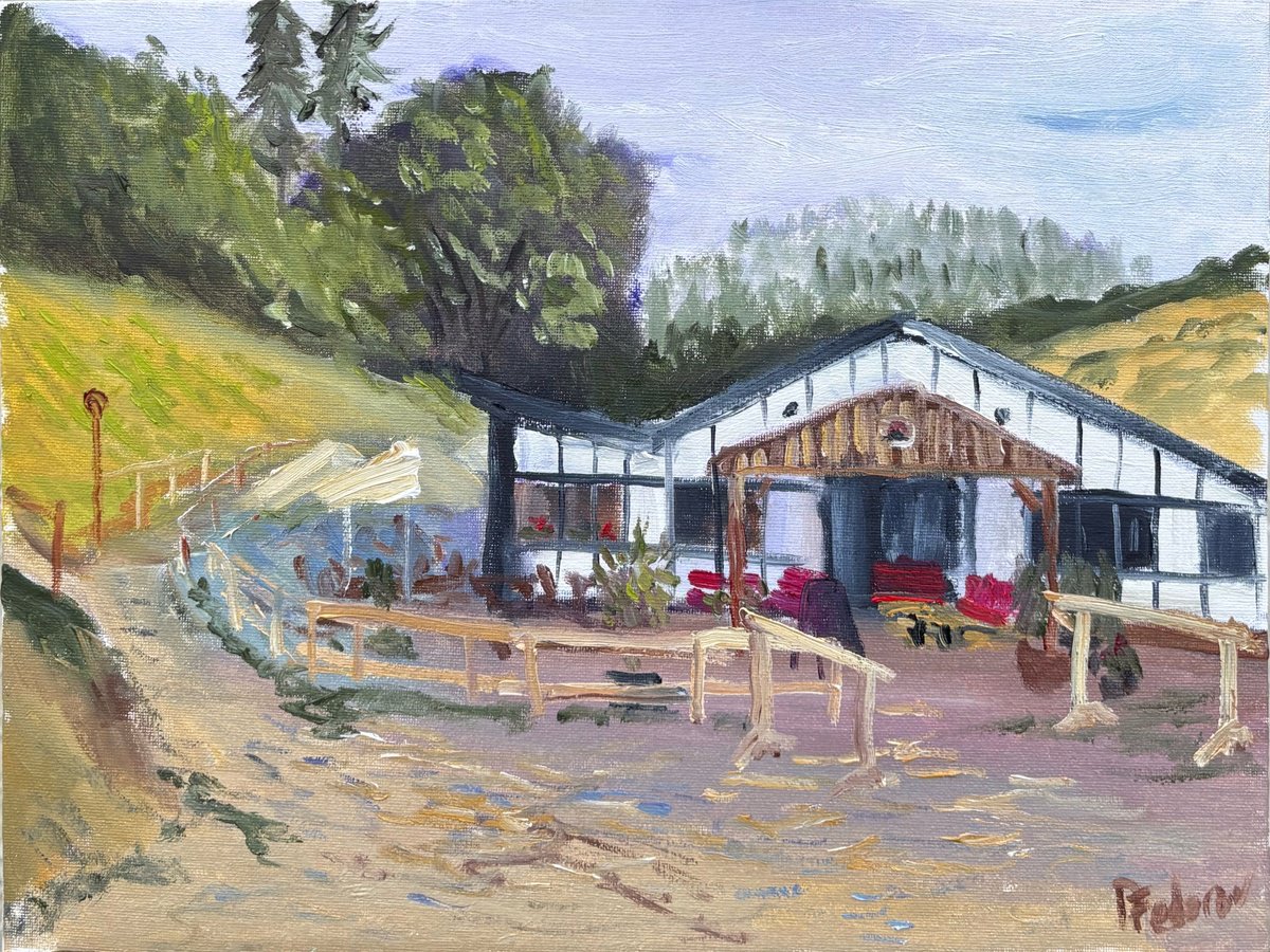 Impressionistic Cityscapes Oil Painting By Dmitry Fedorov, 16 X 12, Cafe By The Hill. Pleinair, Original Artwork