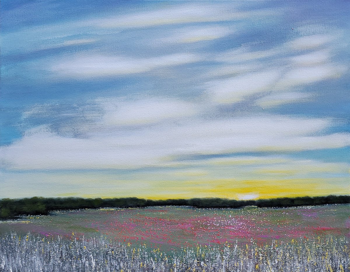 Impressionistic Landscape Oil Painting By Faith Patterson, 24 X 20, Early Morning In The Meadow, Original Artwork