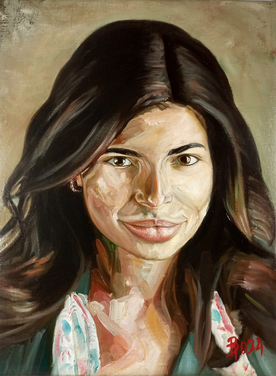 Expressive Portrait Oil Painting By Paolo Borile, 12 X 16", Portrait Of A Young Woman #2, Original Artwork