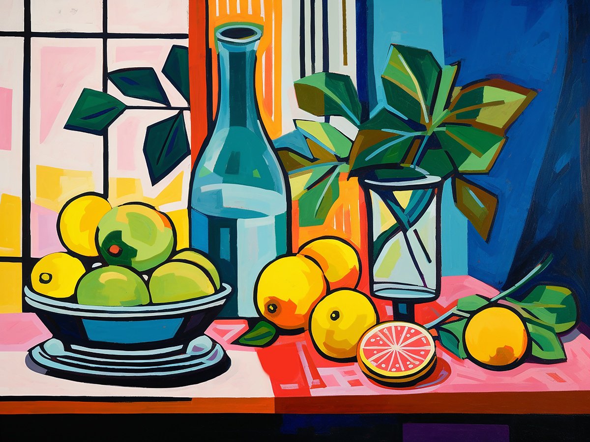 Impressionistic Still Life Acrylic Painting By Kosta Morr, 31 X 24", Abstract Still-Life Xxix, Original Artwork