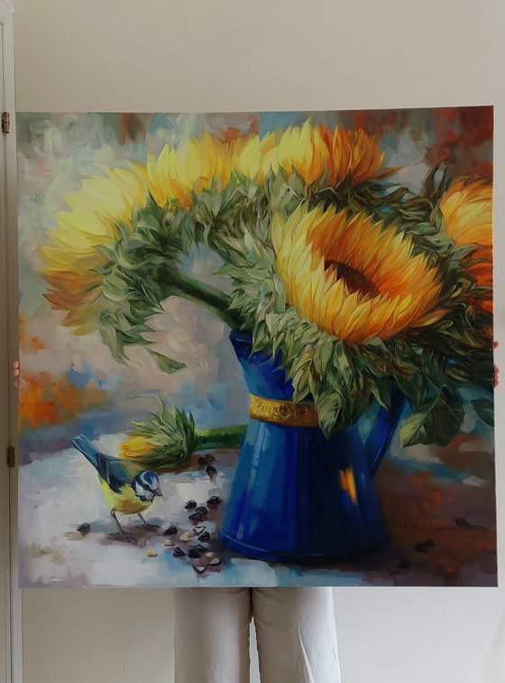 Sunflowers oil painting original large canvas artwork