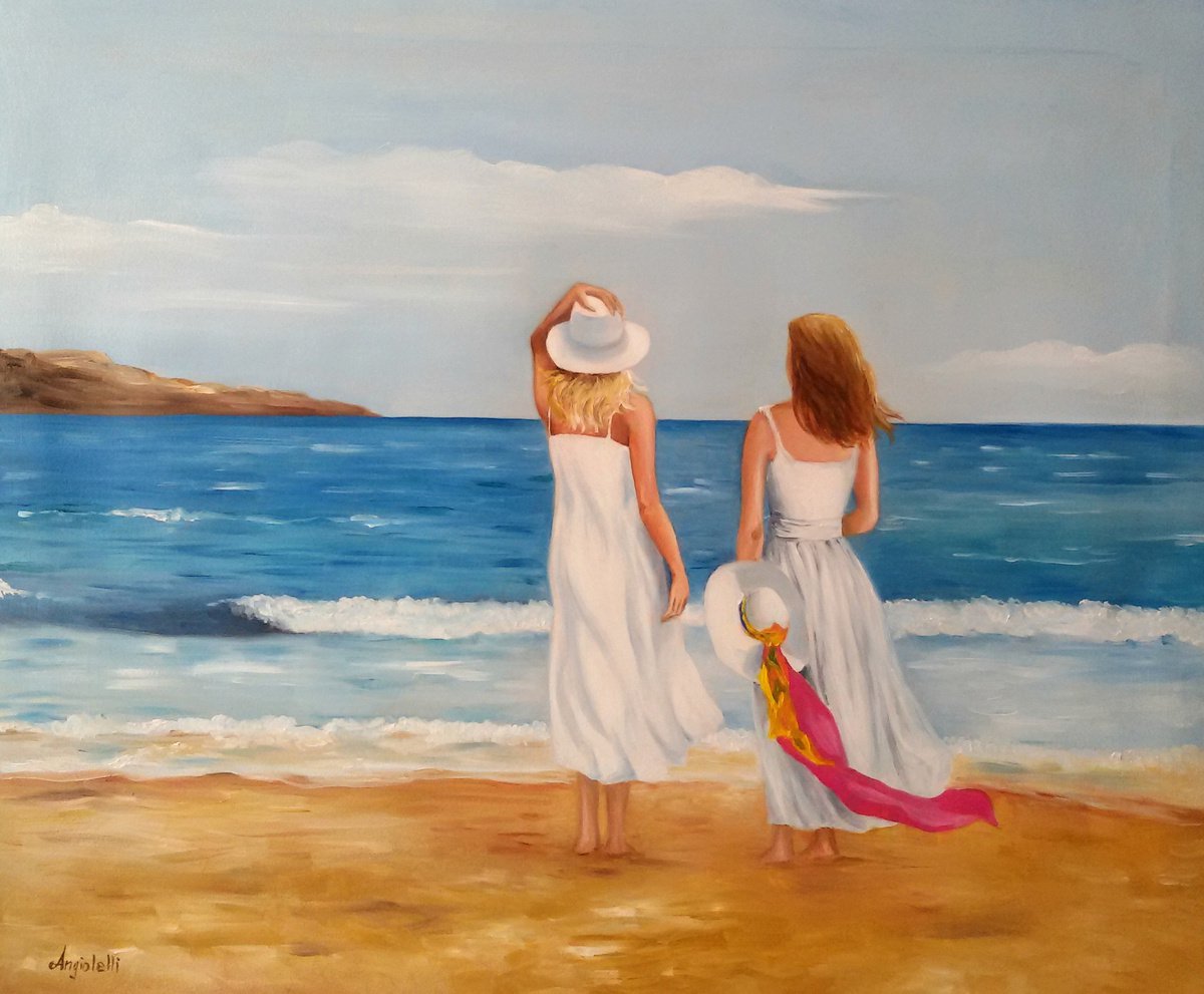 Photorealistic Landscape Oil Painting By Anna Rita Angiolelli, 24 X 20, Sea Air, Original Artwork