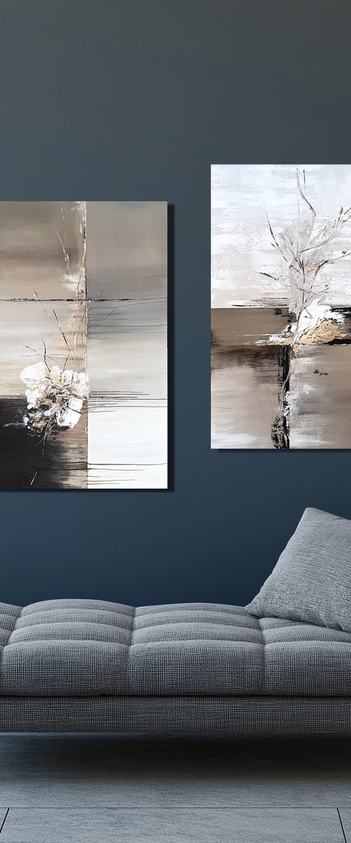 Set Beige Grey gold abstract by Tatiana Malinovscaia
