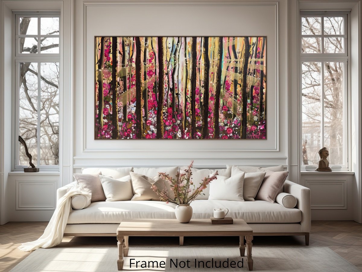 Abstract Landscape Acrylic Painting By Angie Wright, 79 X 47, Wild Forest Rose - Diptych, Original Artwork