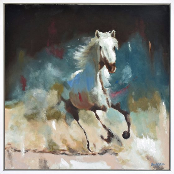 Freedom - Abstract horse artwork - Framed Oil Painting 53cm x 53cm