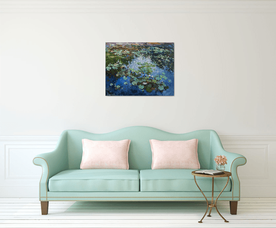 White Water Lilies - Impasto Original Oil painting 90 x 70 cm