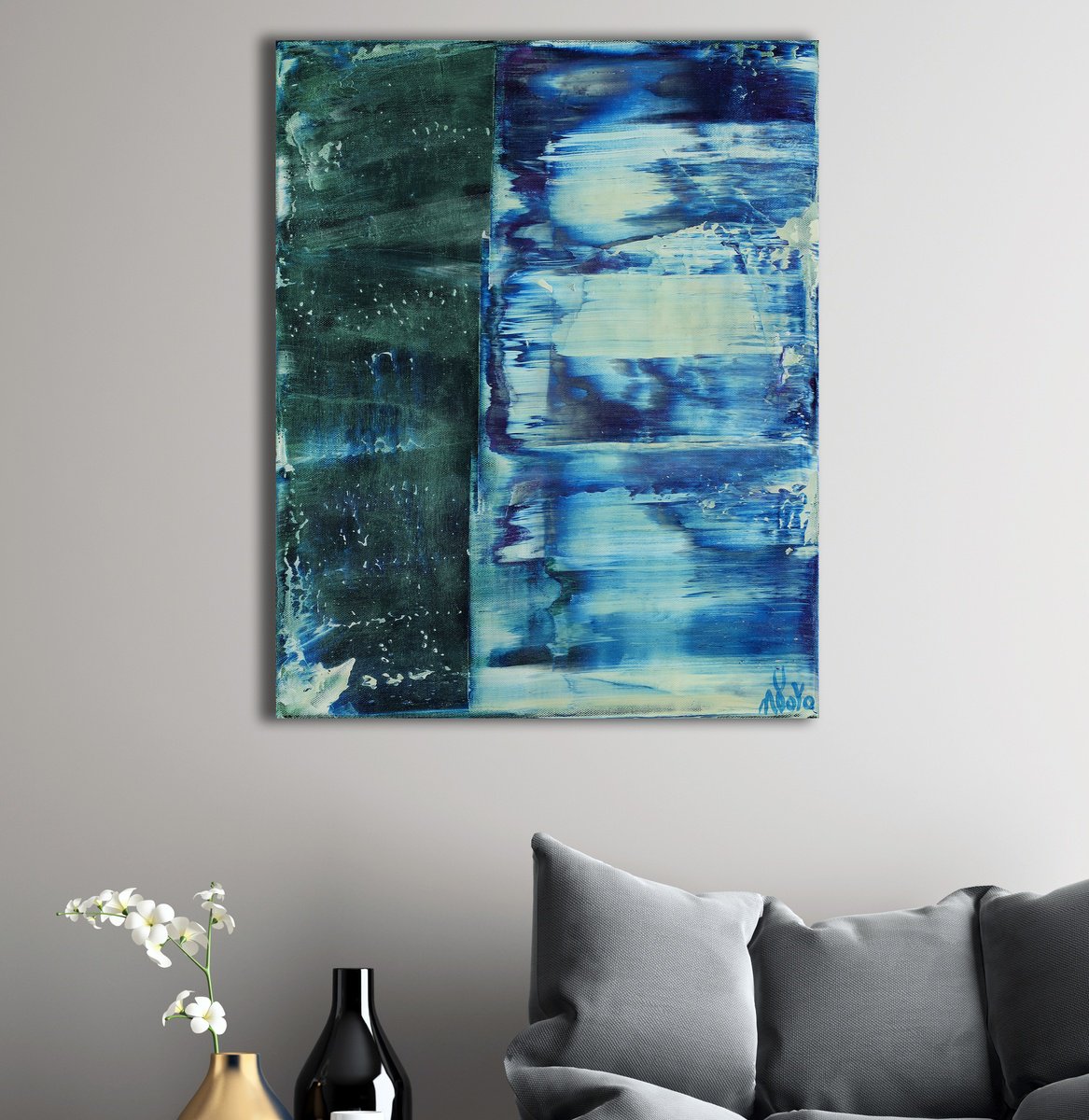 Abstract Acrylic Painting By Nestor Toro, 16 X 20", Double Imagery (Reflective Pool), Original Artwork