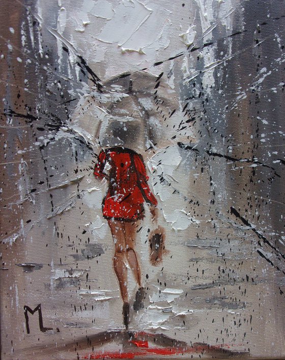 " SUMMER RAIN ... "   street spring summer original painting CITY palette knife GIFT