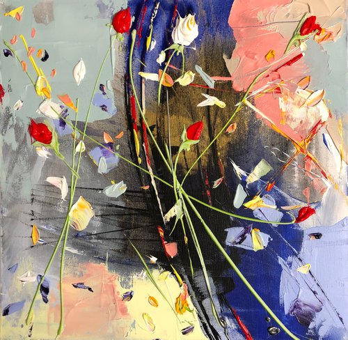 "Happy Flowers” acrylic square artwork 40x40cm by Anastassia Skopp