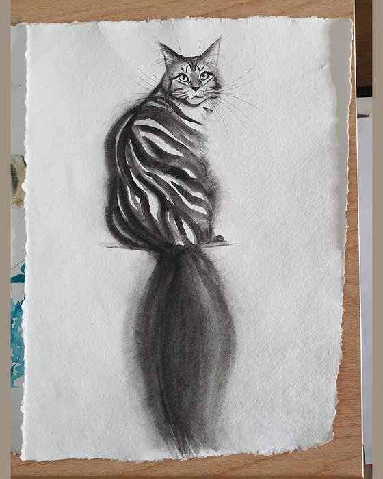 Black Tabby Cat Watercolour