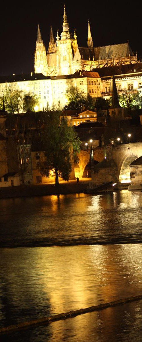 Night view of Prague and the river Vltava by Hana Auerova