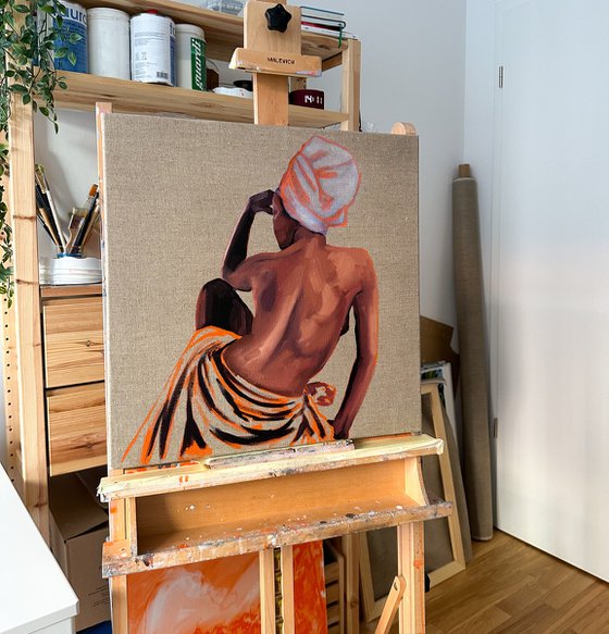 African Beauty - Erotic Naked Black Woman Painting
