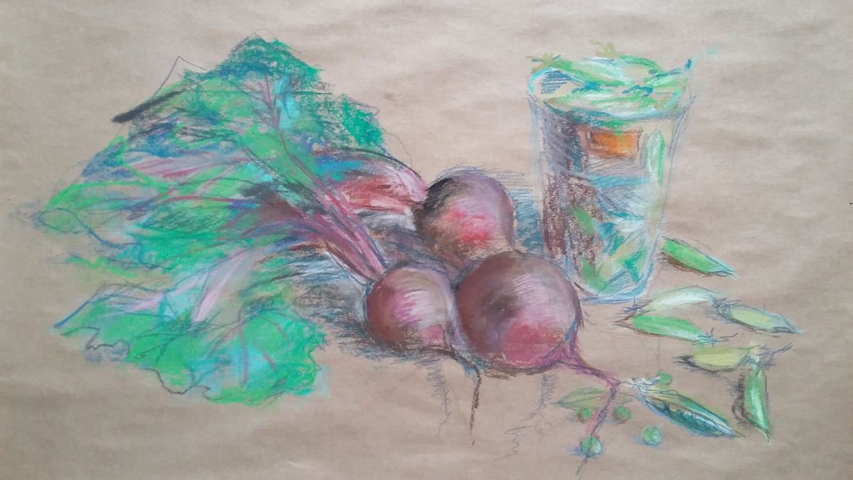 Impressionistic Still Life Pastel Drawing By Elena Klyan, 20 X 12, Vegetarian. Original, Original Artwork