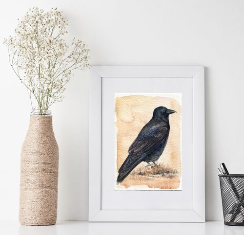 Watercolor raven painting by Liliya Rodnikova