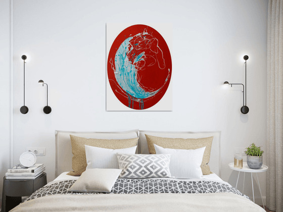 Sea wave on red, abstraction