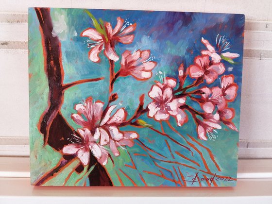 Almond blossom original small artwork on wood