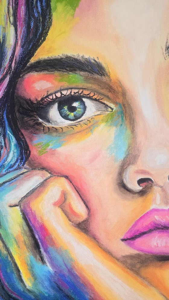 Pink Melancholy-Colorful Female Portrait