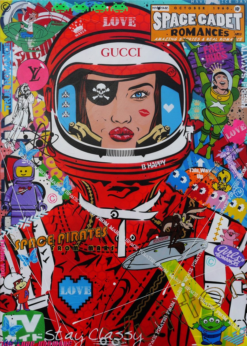 Urban And Pop Portrait Painting By Franko, 39 X 55, Space Pirates And Stuff, Original Artwork