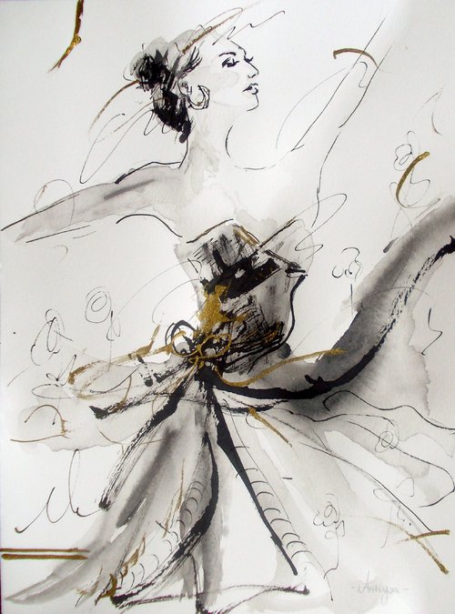 Ballerina  ink drawing series-Figurative drawing on paper by Antigoni Tziora