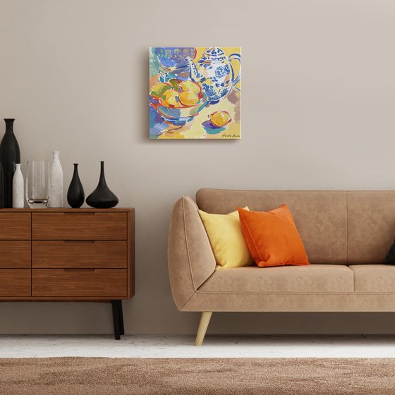 Still Life with Blue Teapot and Lemons