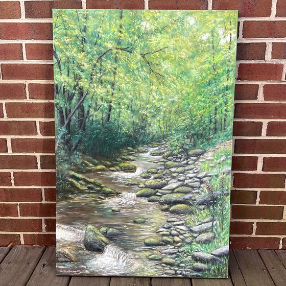 MOUNTAIN STREAM NEAR OLD FORT NC - oil 36X24