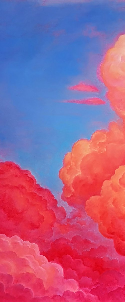 "Fairytale sky" pink blue oil art by Anastasiia Bondar
