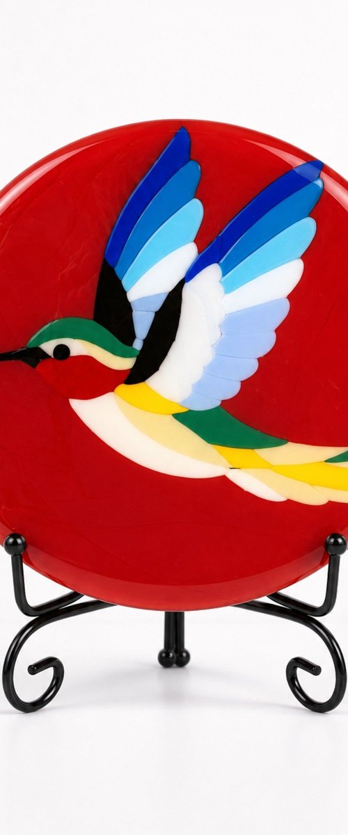 Hummingbird Fused Glass Art by Oksana Saladino