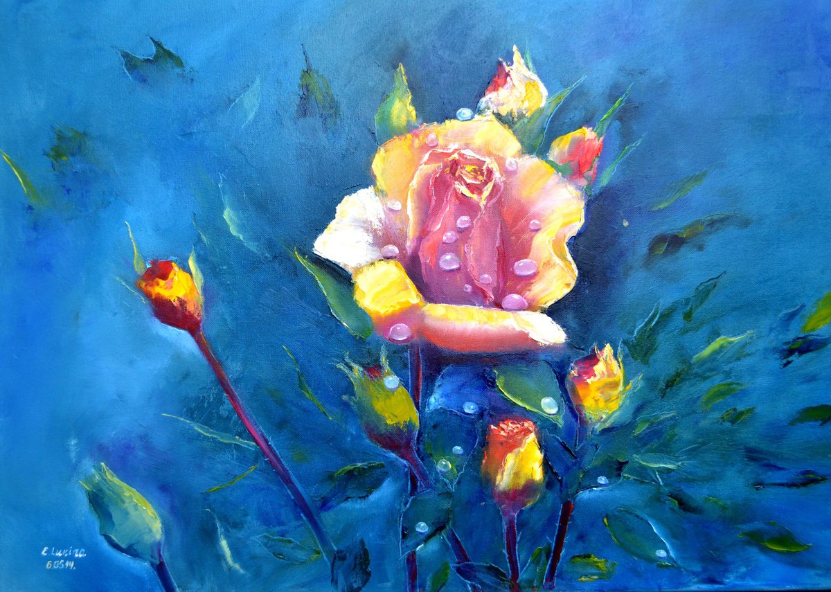 Impressionistic Botanical Oil Painting By Elena Lukina, 28 X 20, In Kingdom Of Roses, Original Artwork