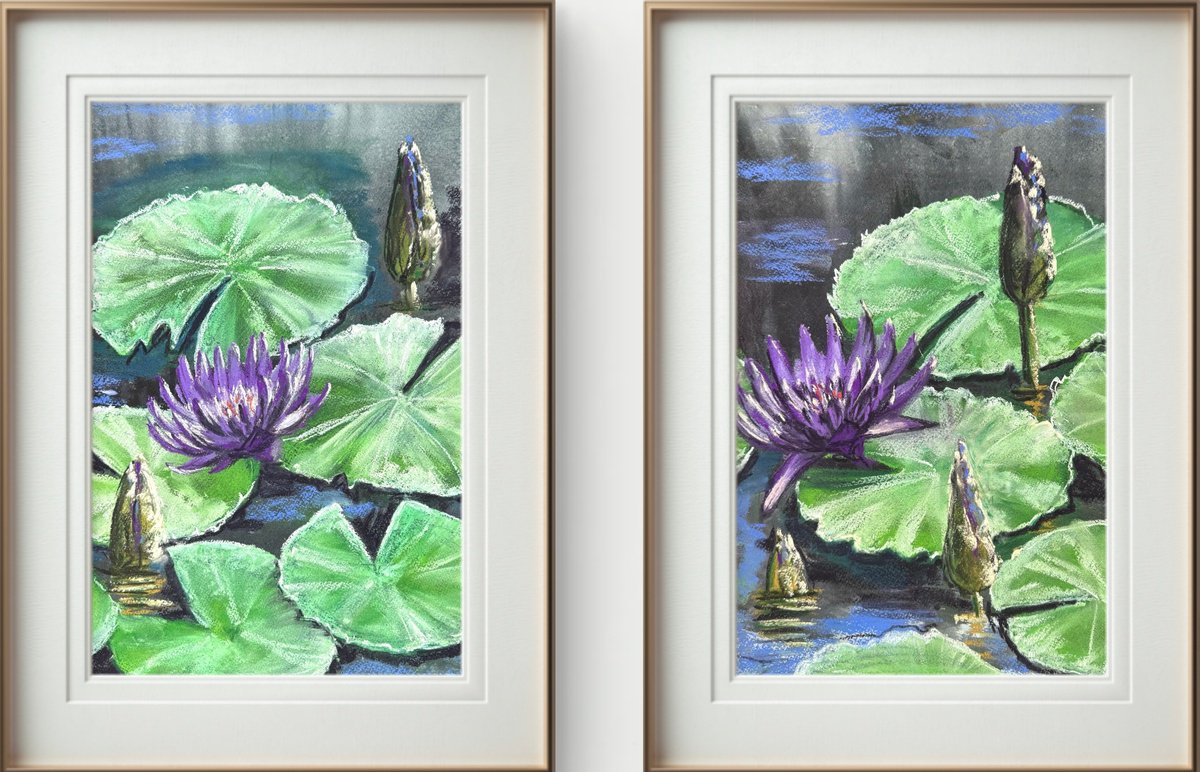 Impressionistic Pastel Drawing , Waterlily Diptych Soft Pastel By Yuliia Sharapova, 31 X 20, Artwork For Sale On Artfinder