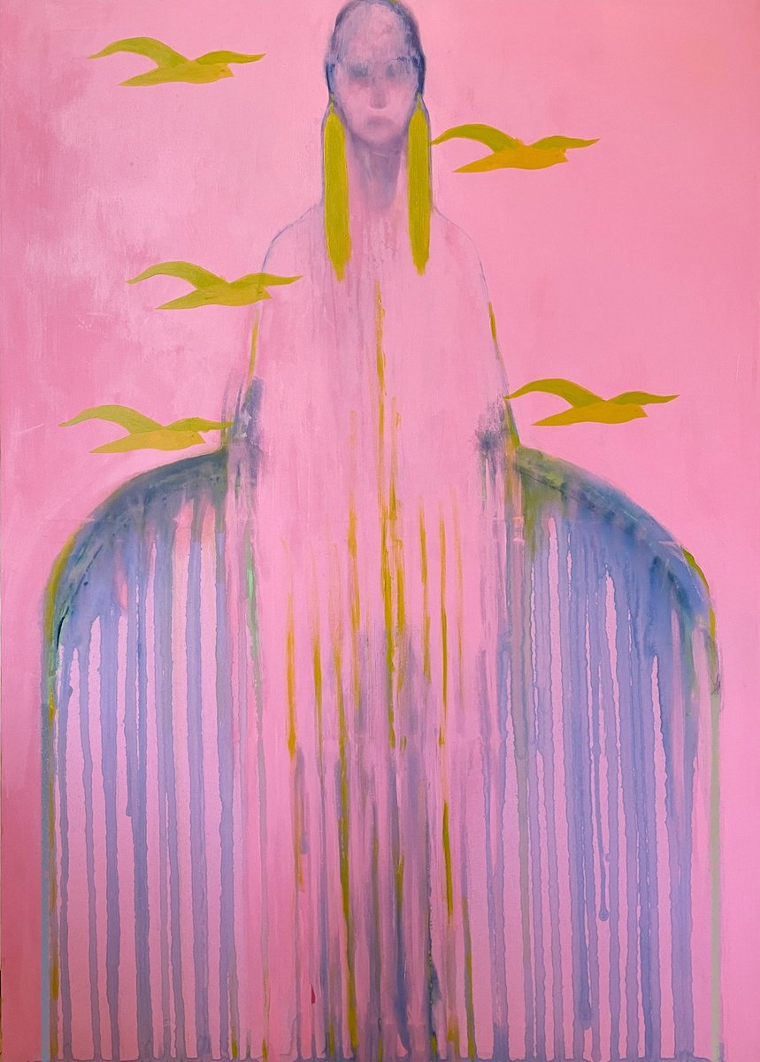 Surrealistic Painting , Jewelry And Birds In Pink By Gela Mikava, 39 X 55, Artwork For Sale On Artfinder
