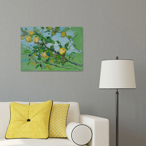 Apple tree branch. 50x70 cm. In the garden . Fruit Gifts of autumn . Original oil painting