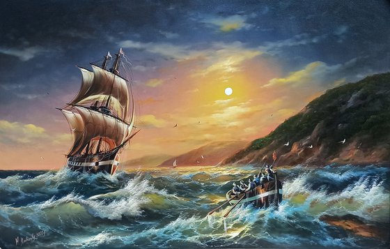 Restless sea -1 (60x90cm, oil painting)