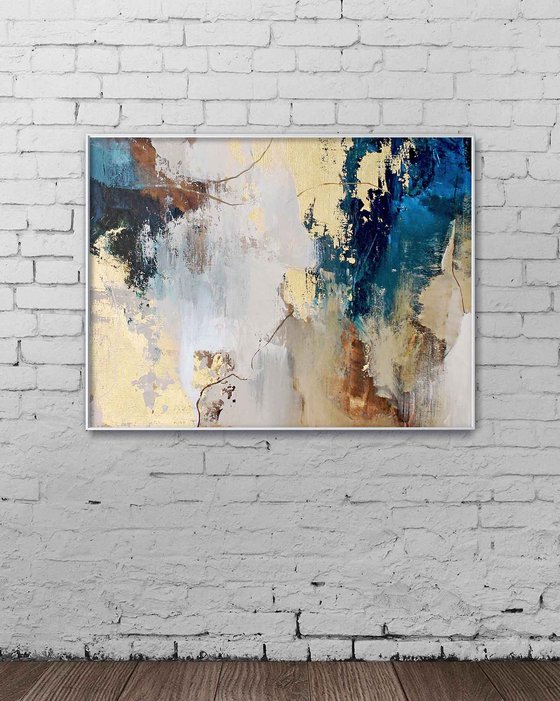 "Avalanche 2" Abstract blue gold acrylic art