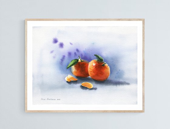 Tangerines original  watercolor painting, orange , still life, gift, medium size