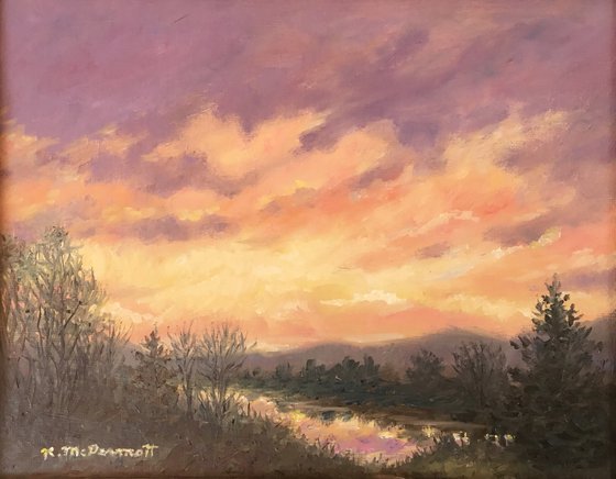 SUNDOWN ABOVE THE RIVER #2 - 8X10 oil