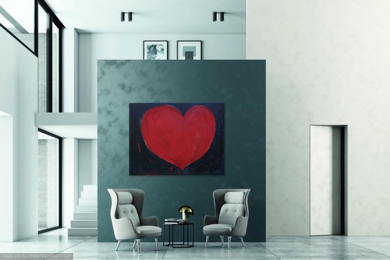 RED HEART - If there is a heart that starts to beat somewhere, There is certainly a reflection of it…  - Abstract interior art, original oil painting, red black colour, love lovers passion - XXL large size, Valentine