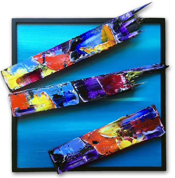 "Shipwrecked Series" - SAVE AS SERIES - Original PMS Mixed Media Sculptural Paintings On Canvas and Wood, Framed -  44 x 26 inches