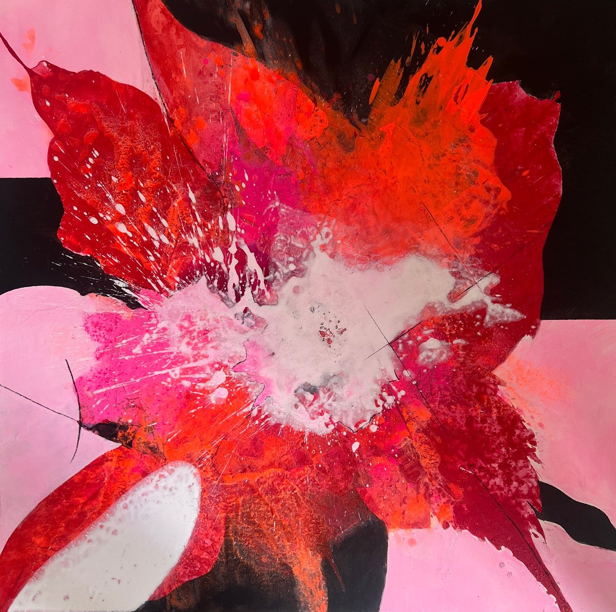 Expressive Abstract Acrylic Painting By Irene Gartner, 39 X 39, Rosy Jane, Original Artwork