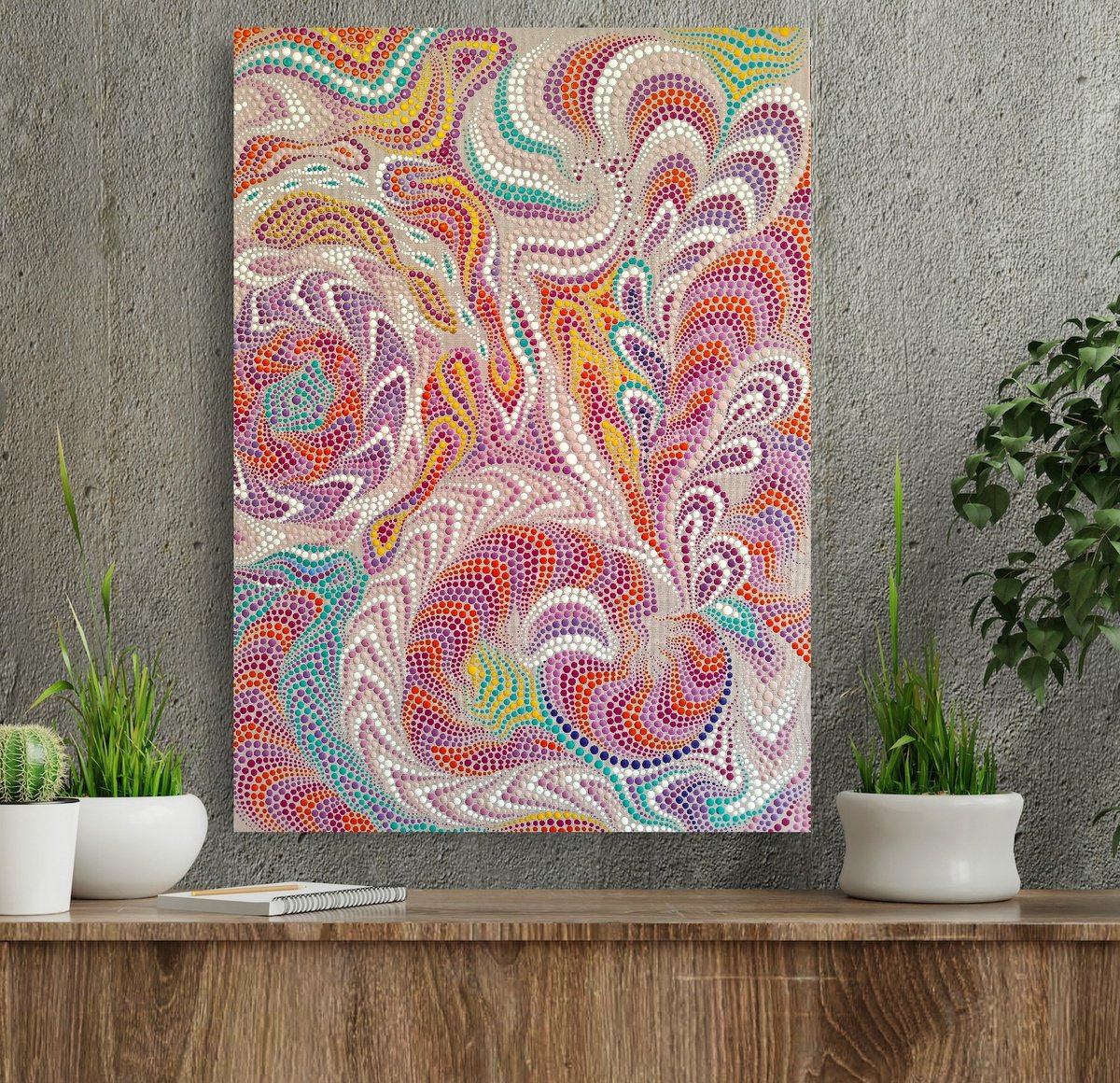 Expressive Abstract Acrylic Painting By Oxana Lazari, 20 X 28", Pink River, Original Artwork