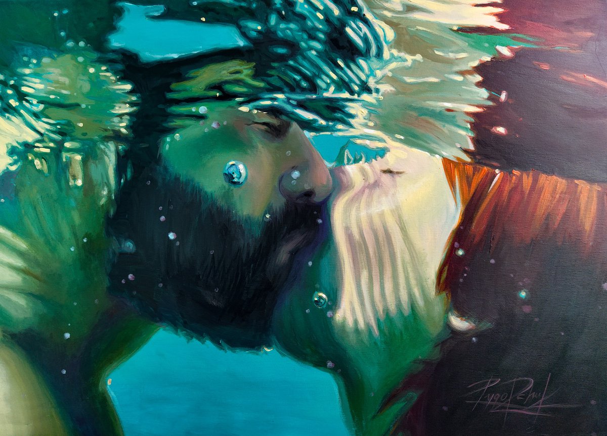 Underwater fire Underwater art, underwater kiss, Swimmer Underwater Canvas, Abstract Wall... by Lesja Rygorczuk