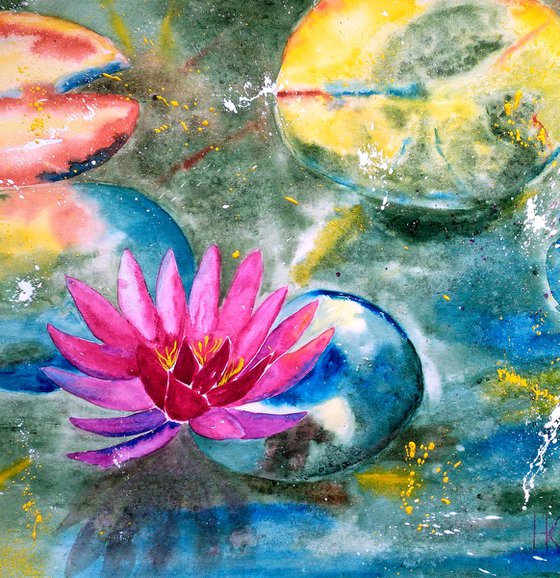 Water Lily Painting Floral Original Art COMMISSIONS for CHRISTIE