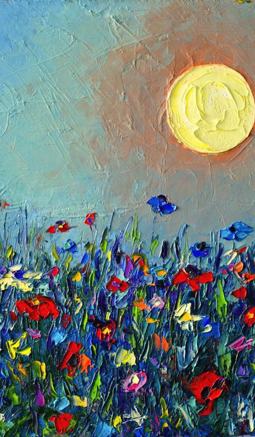 WILDFLOWERS MEADOW SONG - abstract landscape modern impressionist floral palette knife oil painting by ANA MARIA EDULESCU