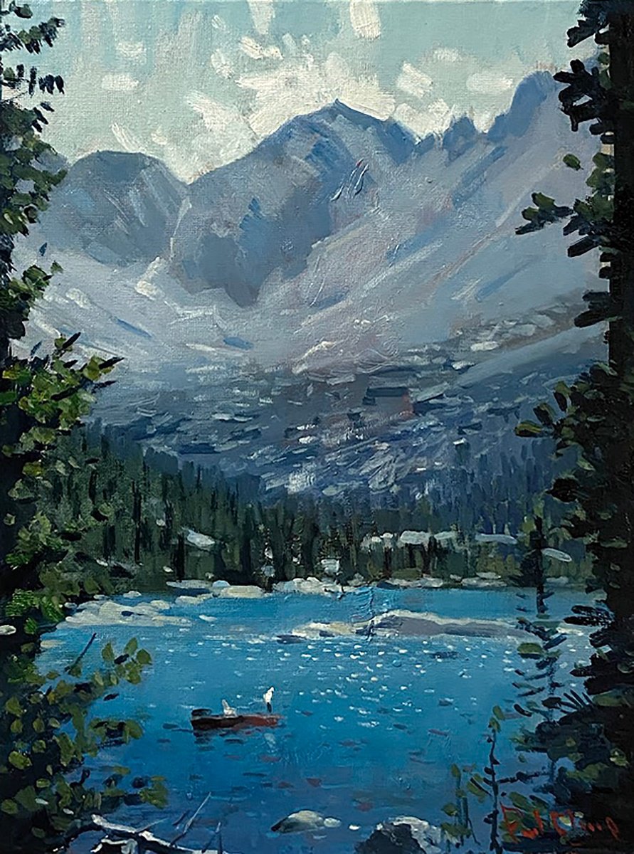 Impressionistic Landscape Oil Painting By Paul Cheng, 12 X 16", Canyon And Lake, Original Artwork