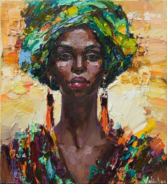 African woman portrait Original impasto oil painting