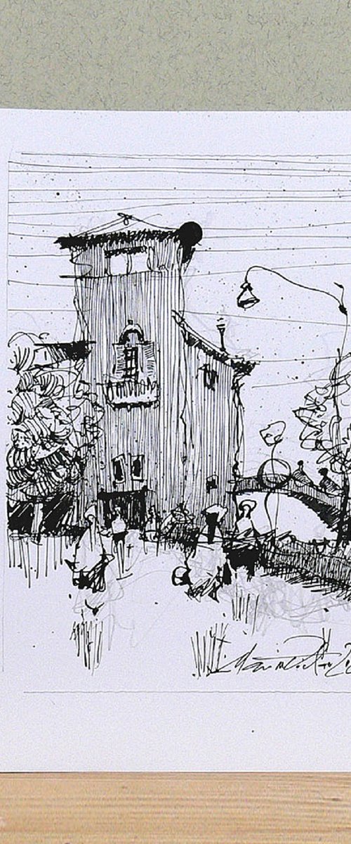 Padua urban sketch ink drawing by Marin Victor