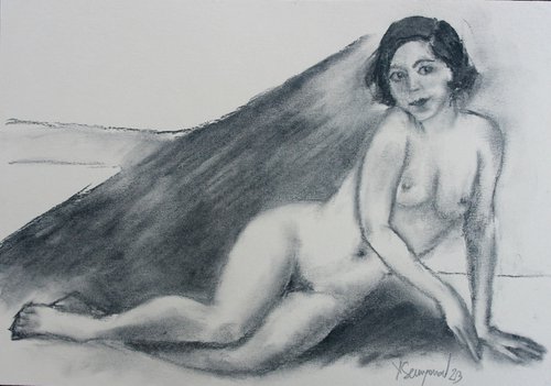 Female Figure 21 Charcoal Sketch by Juri Semjonov