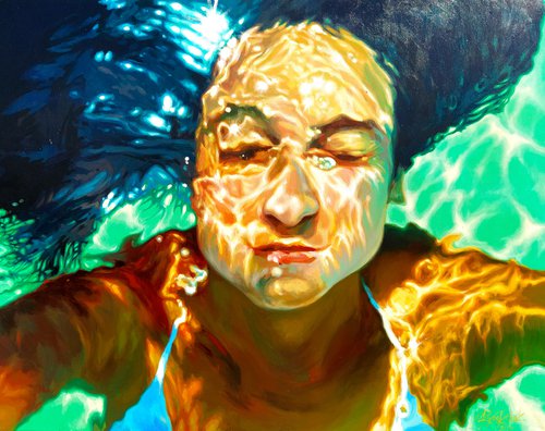 Underwater painting large acrylic artwork underwater art oryginal painting by Lesja Rygorczuk