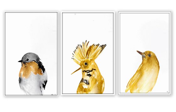 Set of 3 Bird paintings.