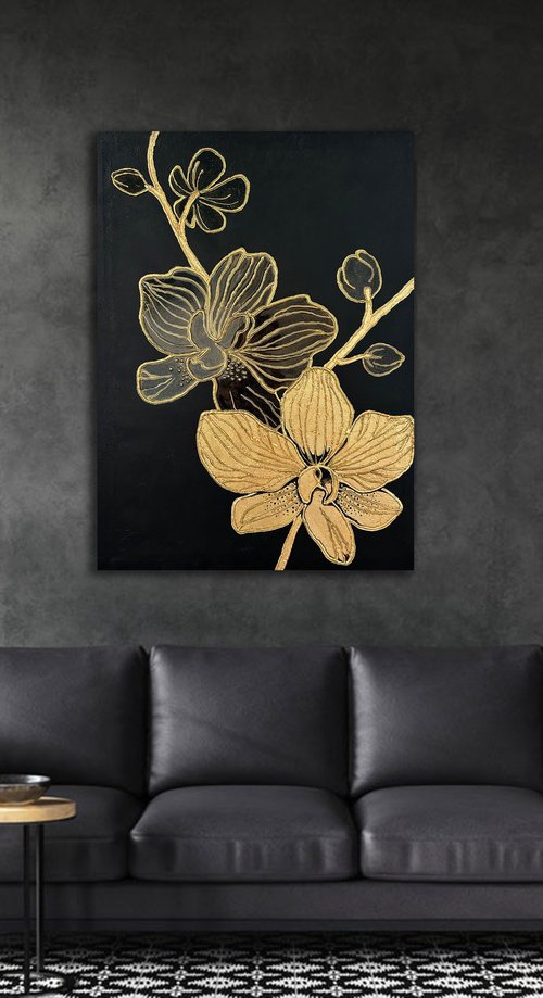 Golden orchids. by Alexandra Dobreikin